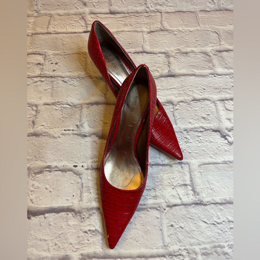 Nine West Red Leather Pump with Wood Heel